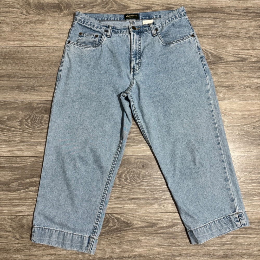 Eddie Bauer Petite Women Light Wash Denim Capri 100% Cotton Boho Jeans Size‎ 10